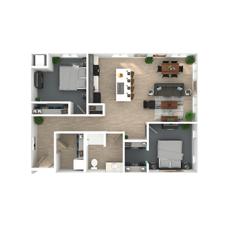 Floor plan for 2 beds, 1 bath, 827 sqft
